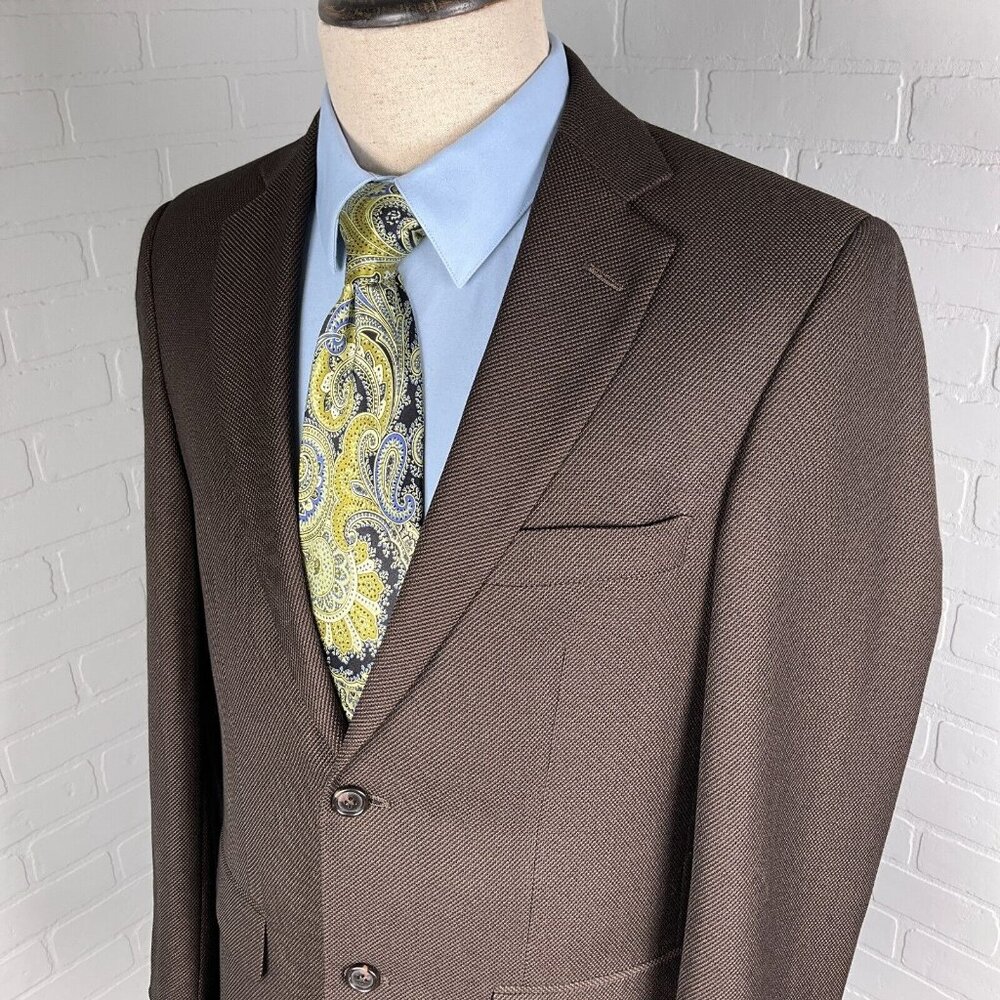 Pronto Uomo Blazer Men 38R Brown‎ Classic Career Polyblend Double Vent Jacket